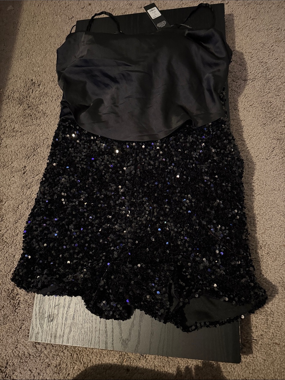 Fashion Nova Black Sequin Strapless Romper
